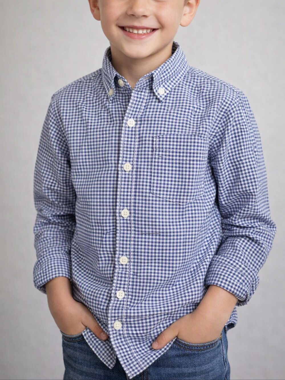 🌟7/25$ Boden Boys Blue and White Gingham Button-Down Shirt